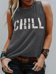 Letter Print Sleeveless Casual Tank Tops
