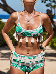 High-waisted Suspender Printed Fringed Bikini