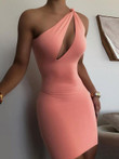 Solid One-shoulder Sleeveless Bodycon Dress