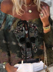 Skull Print One-neck Casual Top