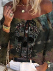 Skull Print One-neck Casual Top