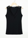 Sleeveless V-Neck Lace Insert Casual Top