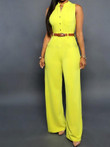 Single-Breasted High Waist Wide-Leg Jumpsuit With Belt