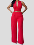 Single-Breasted High Waist Wide-Leg Jumpsuit With Belt