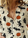 Witch Bat Pumpkin Print Long Sleeve Blouses