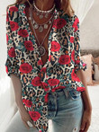 Rose Flower Long Sleeve Stand Collar Blouse