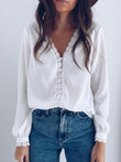 V-Neck Lace Buttons Long Sleeves Blouse