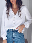 V-Neck Lace Buttons Long Sleeves Blouse