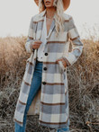Checked Button Pocket Long Woolen Coat