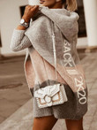Colorblock Letters Hooded Mid-Length Sweater Cardigan