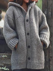 Pocket Button Hooded Sweater Mid-Length Coat