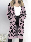Loose Leopard Print Pockets Knitted Cardigan