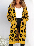 Loose Leopard Print Pockets Knitted Cardigan