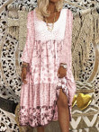 Casual Round Neck Print Long Sleeve Dress