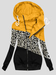 Three-Color Leopard Print Zip Drawstring Hooded Coat