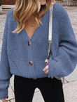 Solid V-Neck Buttoned Sweater Cardigan