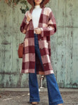 Plaid Single-Breasted Pocket Long Woolen Coat