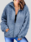 Woolen Fleece Loose Zipper Cardigan Pocket Coat