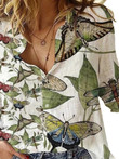 Blouses Butterfly Print Button Long Sleeve Blouse