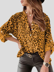 Blouses Leopard Print Long Sleeve Button Blouses