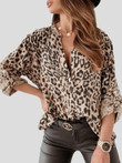 Blouses Leopard Print Long Sleeve Button Blouses