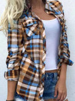 Blouses Plaid Pocket Long Sleeve Stand Collar Blouses