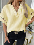 Blouses Casual V-Neck Lace Short Sleeve Blouse