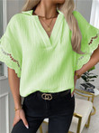 Blouses Casual V-Neck Lace Short Sleeve Blouse
