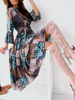 Flared Long Sleeve Multicolor Printed Dress