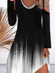 Gradient Sequin Off-The-Shoulder Long Sleeve Dress