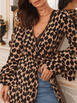 Leopard Print Slit Long Sleeve Dress