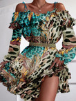 Leopard Print Strapless Off-The-Shoulder Mini Dress