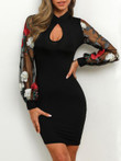 Lace Embroidered Hollow Long Sleeve Bodycon Dresses