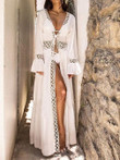 Lace Hollow Heatproof Cardigan Long Sleeve Dress