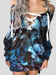 Off-The-Shoulder Printed Skull Long Sleeve Casual Dress