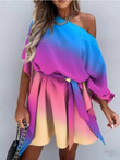 Loose Tie-Dye Print Sloping Shoulder Dress