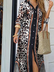 Leopard Print Long Sleeve Shirt Dress