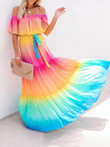 One Shoulder Contrasting Color Maxi Dress