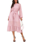Mesh Round Neck Long Puff Sleeve Solid Color Dress