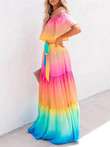 One Shoulder Contrasting Color Maxi Dress