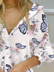 Long Sleeve Printed V-neck Button Shirt Dress Blouse