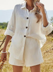 Long Sleeve Shirt Top & Shorts Two-Piece Suit