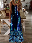 Luminous Print V-Neck Sleeveless Casual Dress