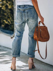 Loose Wide Leg Ripped Elastic Waist Jeans