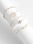 Lotus & Letter Detail Chain Bracelet 5pcs