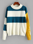 Mock Neck Colorblock Stripes Sweater