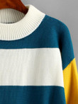Mock Neck Colorblock Stripes Sweater