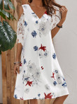 Off The Shoulder Short Sleeve V-Neck Floral Print Dress
