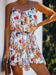 One-Line Collar Floral Ruffled Mini Dress