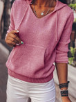 Hooded Drawstring V-Neck Pocket Sweater